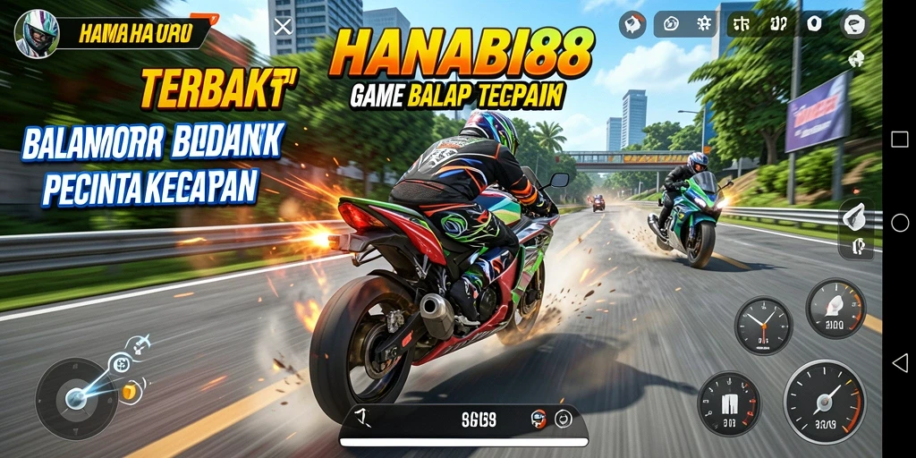 Gameplay seru di HANABI88 saat balapan motor.
