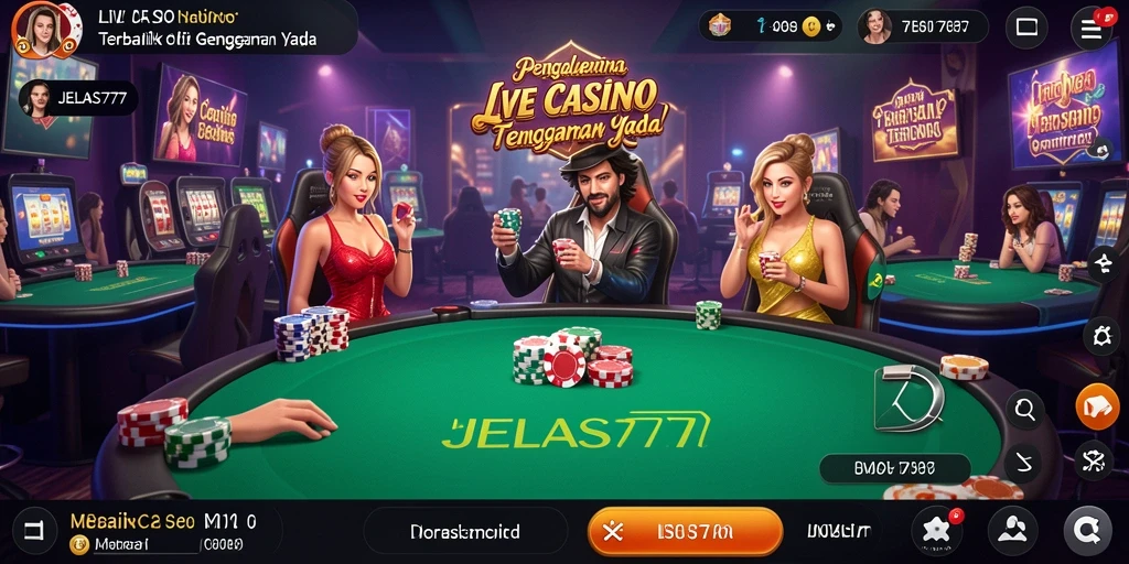 Screenshot gameplay menarik dari JELAS777 dengan dealer live.