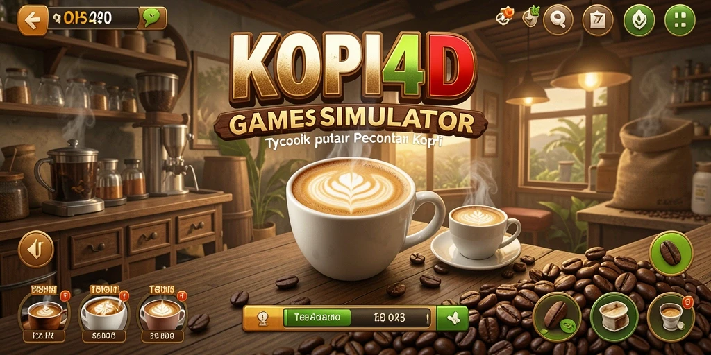 Gameplay KOPI4D yang menawan menunjukkan kedai kopi yang sukses dan pemiliknya berinteraksi dengan pelanggan.