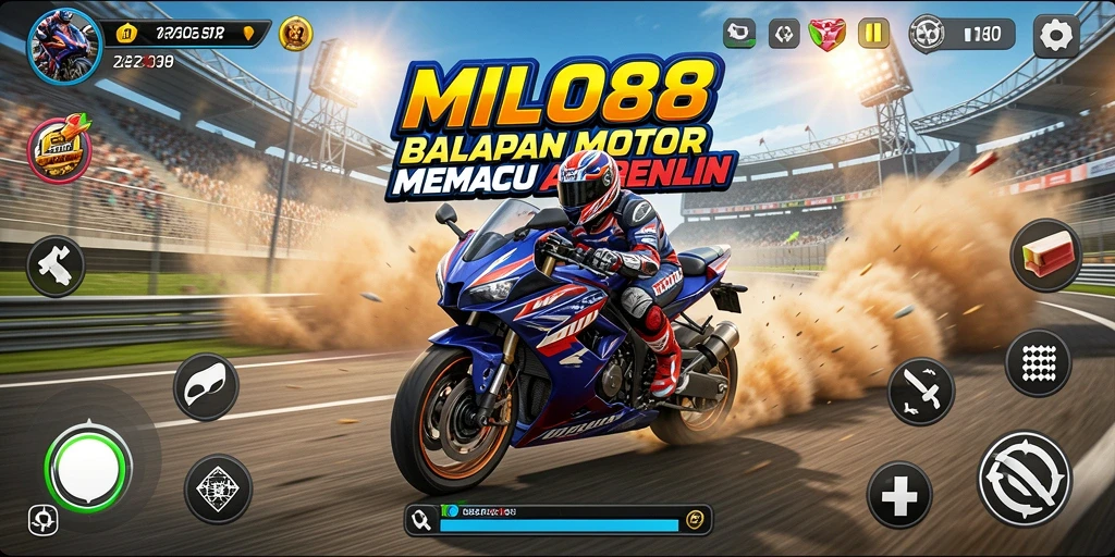 Screenshot gameplay <strong>MILO88</strong> menunjukkan balapan motor yang seru dan kompetitif.
