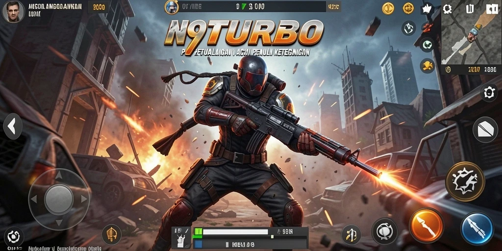 Screenshot dari gameplay N9TURBO yang penuh aksi dan menantang.