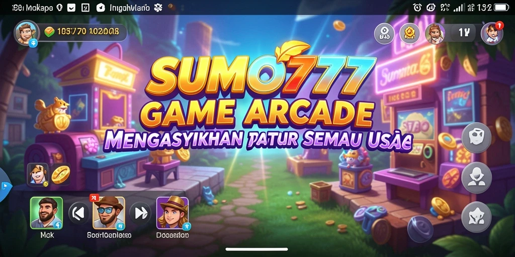 Screenshot utama SUMO777 yang menunjukkan gameplay dinamis dan penuh warna.