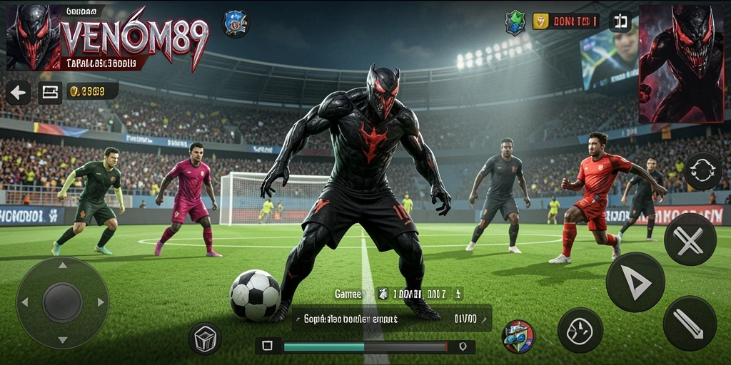 Tangkapan layar permainan yang menampilkan aksi sepak bola yang mendebarkan.